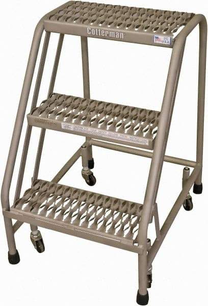 Cotterman - 30" 3 Step Rolling Warehouse Ladder - Rolling Safety Ladder, 450 Lb Capacity, 30" Platform Height, 21" Base Width x 27" Base Depth, Serrated Steel - Exact Industrial Supply