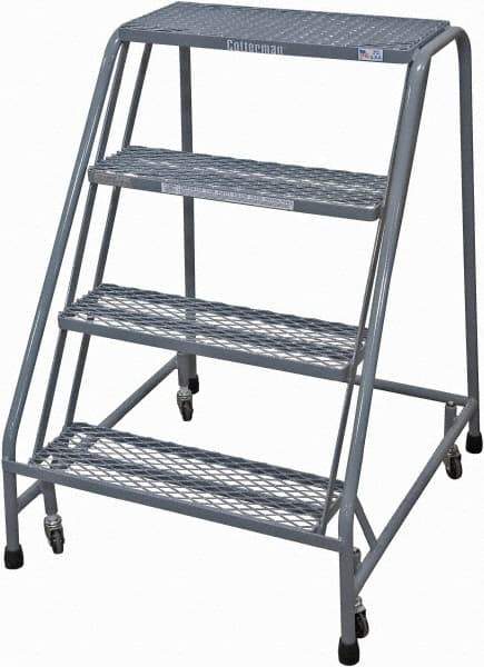 Cotterman - 40" 4 Step Rolling Warehouse Ladder - Rolling Safety Ladder, 450 Lb Capacity, 40" Platform Height, 30" Base Width x 31" Base Depth, Expanded Metal Tread - Exact Industrial Supply