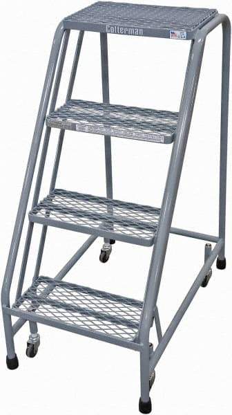 Cotterman - 40" 4 Step Rolling Warehouse Ladder - Rolling Safety Ladder, 450 Lb Capacity, 40" Platform Height, 20" Base Width x 31" Base Depth, Expanded Metal Tread - Exact Industrial Supply