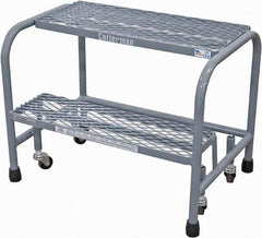 Cotterman - 20" 2 Step Rolling Warehouse Ladder - Rolling Safety Ladder, 450 Lb Capacity, 20" Platform Height, 26" Base Width x 19" Base Depth, Expanded Metal Tread - Exact Industrial Supply