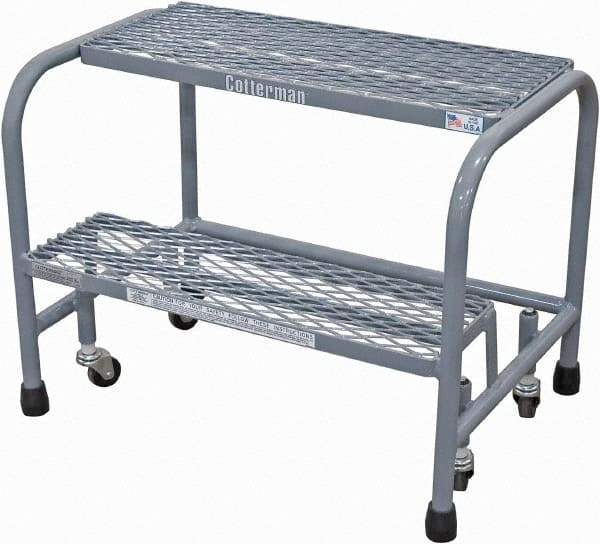 Cotterman - 20" 2 Step Rolling Warehouse Ladder - Rolling Safety Ladder, 450 Lb Capacity, 20" Platform Height, 18" Base Width x 19" Base Depth, Expanded Metal Tread - Exact Industrial Supply