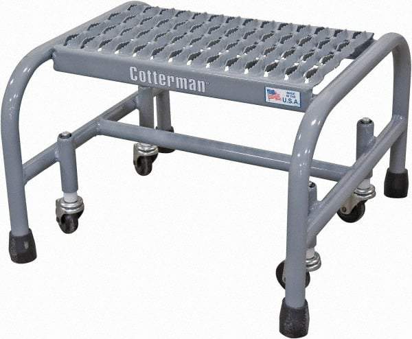 Cotterman - 12" 1 Step Rolling Warehouse Ladder - Rolling Safety Ladder, 450 Lb Capacity, 12" Platform Height, 18" Base Width x 19" Base Depth, Serrated Steel - Exact Industrial Supply