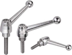 KIPP - M16, Steel Threaded Stud Adjustable Clamping Handle - 3.1496" Thread Length, Silver Handle with Threaded Stud - Exact Industrial Supply