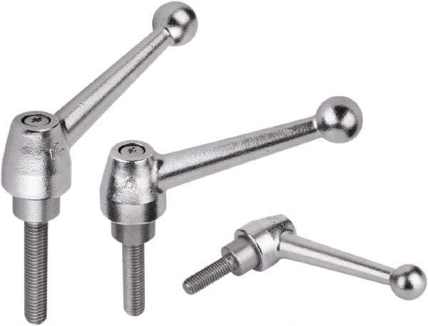 KIPP - 5/8-11, Steel Threaded Stud Adjustable Clamping Handle - 1.5748" Thread Length, Silver Handle with Threaded Stud - Exact Industrial Supply