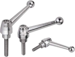 KIPP - M16, Steel Threaded Stud Adjustable Clamping Handle - 1.1811" Thread Length, Silver Handle with Threaded Stud - Exact Industrial Supply