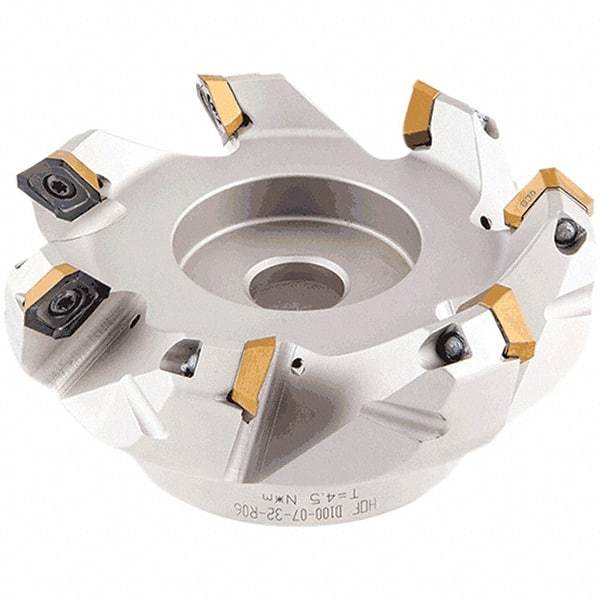 Iscar - 109.4, 110.7, 112.1mm Cut Diam, 32mm Arbor Hole, 5.5mm Max Depth of Cut, 42° Indexable Chamfer & Angle Face Mill - 7 Inserts, OE.. 060405\xB6OEMW 060405-AETN\xB6REMT 1505-LM-76 Insert, Right Hand Cut, 7 Flutes, Through Coolant, Series Heliocto - Exact Industrial Supply