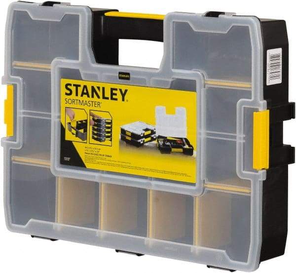 Stanley - 17 Compartment Tool Organizer - 12-63/64" Wide x 13-11/16" Deep x 3-7/16" High, Plastic, Black/Yellow - Exact Industrial Supply