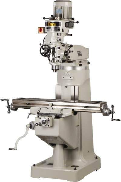 Enco - 9" Table Width x 42" Table Length, Step Pulley Control, 1 Phase Knee Milling Machine - R8 Spindle Taper, 3 hp - Exact Industrial Supply