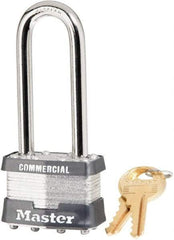 Master Lock - 2-1/2" Shackle Clearance, Keyed Different Laminated Steel Padlock - 5/16" Shackle Diam, Steel - Exact Industrial Supply