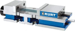 Kurt - 8" Jaw Width, 10-1/4" Jaw Opening Capacity, Horizontal Stationary Machine Vise - Hydraulic Operation, 1 Station, 27" Long x 6" High x 1" Deep, 6" Jaw Height, 3,200 Lb Max Clamp Force, Ductile Iron - Exact Industrial Supply