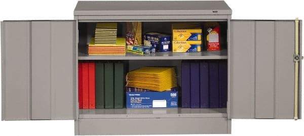 Tennsco - 2 Shelf Locking Storage Cabinet - Steel, 36" Wide x 18" Deep x 30" High, Medium Gray - Exact Industrial Supply
