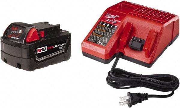 Milwaukee Tool - 18 Volt, 1 Battery Lithium-Ion Power Tool Charger - Battery Included - Exact Industrial Supply