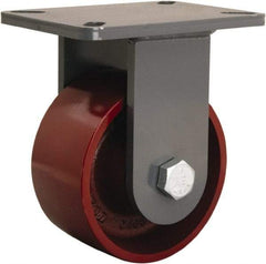 Hamilton - 6" Diam x 3" Wide x 8" OAH Top Plate Mount Rigid Caster - Cast Iron, 2,500 Lb Capacity, Tapered Roller Bearing, 5-1/4 x 7-1/4" Plate - Exact Industrial Supply