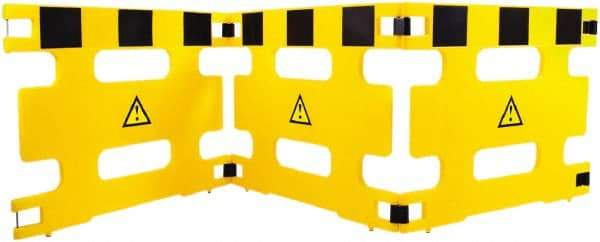 Made in USA - 36" High Folding Barricade - Plastic, Black & Yellow - Exact Industrial Supply