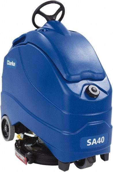 Clarke - 20" Cleaning Width, Battery Powered Floor Scrubber - 0.66 hp, 140 RPM, 12 Gal Tank Capacity, Series SA40 - Exact Industrial Supply