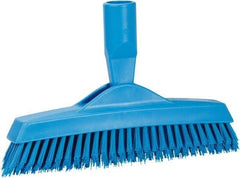 Vikan - 1.6" Bristle Length, Polyester Utility Scrub Brush - 9" Long x 1-1/2" Wide Head, 9-1/4" OAL, European Threaded Handle, Blue, Polypropylene Block - Exact Industrial Supply