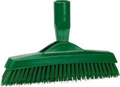 Vikan - 1.6" Bristle Length, Polyester Utility Scrub Brush - 9" Long x 1-1/2" Wide Head, 9-1/4" OAL, European Threaded Handle, Green, Polypropylene Block - Exact Industrial Supply