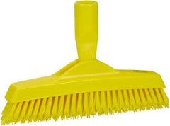 Vikan - 1.6" Bristle Length, Polyester Utility Scrub Brush - 9" Long x 1-1/2" Wide Head, 9-1/4" OAL, European Threaded Handle, Yellow, Polypropylene Block - Exact Industrial Supply