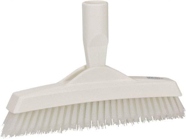 Vikan - 1.6" Bristle Length, Polyester Utility Scrub Brush - 9" Long x 1-1/2" Wide Head, 9-1/4" OAL, European Threaded Handle, White, Polypropylene Block - Exact Industrial Supply