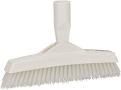 Vikan - 1.6" Bristle Length, Polyester Utility Scrub Brush - 9" Long x 1-1/2" Wide Head, 9-1/4" OAL, European Threaded Handle, White, Polypropylene Block - Exact Industrial Supply