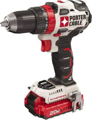 Porter-Cable - 20 Volt 1/2" Chuck Mid-Handle Cordless Drill - 0-1800 RPM, Keyless Chuck, Reversible, 2 Lithium-Ion Batteries Included - Exact Industrial Supply