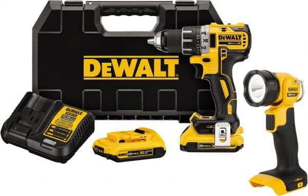 DeWALT - 20 Volt 1/2" Chuck Mid-Handle Cordless Drill - 0-500 & 0-2000 RPM, Keyless Chuck, Reversible, 2 Lithium-Ion Batteries Included - Exact Industrial Supply