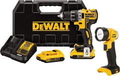 DeWALT - 20 Volt 1/2" Chuck Mid-Handle Cordless Drill - 0-500 & 0-2000 RPM, Keyless Chuck, Reversible, 2 Lithium-Ion Batteries Included - Exact Industrial Supply