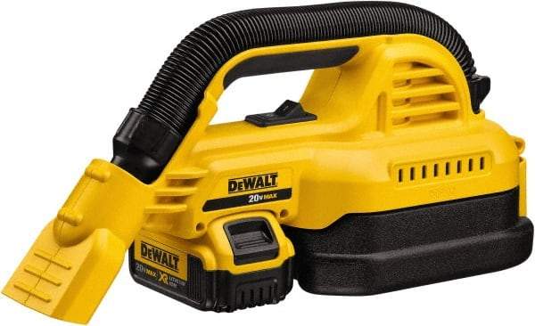 DeWALT - 0.5 Gal Plastic Tank, Battery Powered Wet/Dry Vacuum - 0.33 Peak hp, 20 Volt, 1-1/4" Hose Fitting, Cordless, HEPA Filter, Accessories Included - Exact Industrial Supply