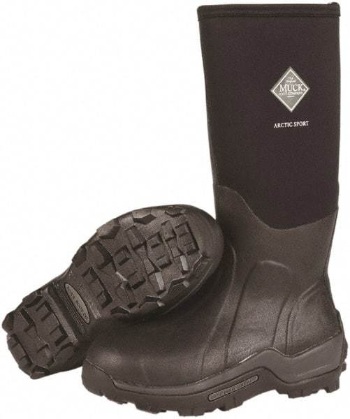 Honeywell - Men's Size 9 Wide Width Steel Knee Boot - Black, Neoprene Upper, Rubber Outsole, 16" High, Pull-On, Waterproof - Exact Industrial Supply