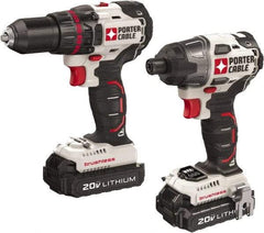 Porter-Cable - 20 Volt Cordless Tool Combination Kit - Includes 1/2" Brushless Drill/Driver & 1/4" Brushless Impact Driver, Lithium-Ion Battery Included - Exact Industrial Supply