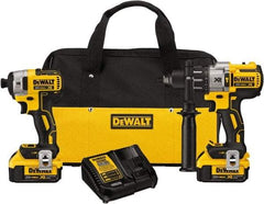 DeWALT - 20 Volt Cordless Tool Combination Kit - Includes 1/2" Brushless Hammerdrill & 1/4" Brushless Compact Impact Driver, Lithium-Ion Battery Included - Exact Industrial Supply