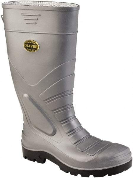 OLIVER - Men's Size 7 Wide Width Steel Knee Boot - Gray, PVC/Nitrile Blend Upper, PVC/Nitrile Blend Outsole, 16" High, Pull-On, Heat Resistant, Puncture Resistant - Exact Industrial Supply