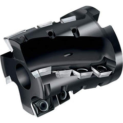 Walter - 4" Cut Diam, 1-1/2" Arbor Diam, 77mm Max Depth of Cut, Indexable Square-Shoulder Face Mill - 90° Lead Angle, 80mm High, LDM.170408R & SDM.120408 Insert Compatibility, Through Coolant, Series M4258 - Exact Industrial Supply