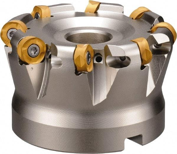 Kyocera - 100mm Cut Diam, 8mm Max Depth, 14.4mm Arbor Hole, 8 Inserts, ROMU 16... Insert Style, Indexable Copy Face Mill - MRW Cutter Style, 9,600 Max RPM, 50mm High, Through Coolant, Series RAD-8 - Exact Industrial Supply