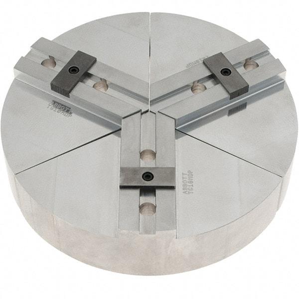 Abbott Workholding Products - 10" Max Chuck Capacity, Tongue & Groove Interface, Round Soft Lathe Chuck Jaw - 3 Jaw, Aluminum, 53.98mm Btw Mount Hole Ctrs, 10" Wide, 2" High, 12.7mm Groove, 1/2" Fastener - Exact Industrial Supply