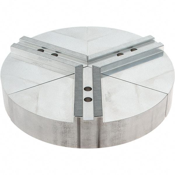 Abbott Workholding Products - 10" Max Chuck Capacity, 1.5mm x 60° Serrated Interface, Round Soft Lathe Chuck Jaw - 3 Jaw, Aluminum, 1.1811" Btw Mount Hole Ctrs, 12" Wide, 2" High, 12mm Fastener - Exact Industrial Supply
