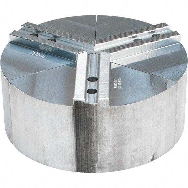 Abbott Workholding Products - 10" Max Chuck Capacity, 1.5mm x 60° Serrated Interface, Round Soft Lathe Chuck Jaw - 3 Jaw, Aluminum, 1.1811" Btw Mount Hole Ctrs, 10" Wide, 4" High, 12mm Fastener - Exact Industrial Supply