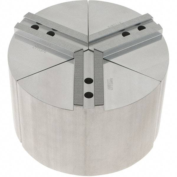 Abbott Workholding Products - 10" Max Chuck Capacity, 1.5mm x 60° Serrated Interface, Round Soft Lathe Chuck Jaw - 3 Jaw, Aluminum, 1.1811" Btw Mount Hole Ctrs, 10" Wide, 6" High, 12mm Fastener - Exact Industrial Supply