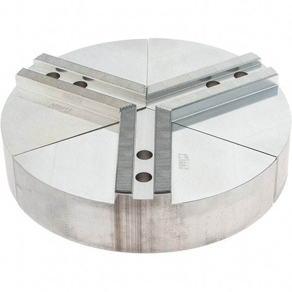 Abbott Workholding Products - 10" Max Chuck Capacity, 1.5mm x 60° Serrated Interface, Round Soft Lathe Chuck Jaw - 3 Jaw, Aluminum, 1.1811" Btw Mount Hole Ctrs, 10" Wide, 2" High, 12mm Fastener - Exact Industrial Supply
