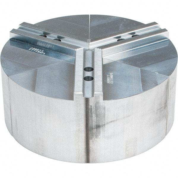 Abbott Workholding Products - 8" Max Chuck Capacity, 1.5mm x 60° Serrated Interface, Round Soft Lathe Chuck Jaw - 3 Jaw, Aluminum, 0.9843" Btw Mount Hole Ctrs, 10" Wide, 4" High, 12mm Fastener - Exact Industrial Supply