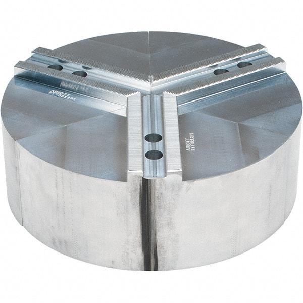 Abbott Workholding Products - 12" Max Chuck Capacity, 1.5mm x 60° Serrated Interface, Round Soft Lathe Chuck Jaw - 3 Jaw, Aluminum, 1.1811" Btw Mount Hole Ctrs, 12" Wide, 4" High, 16mm Fastener - Exact Industrial Supply