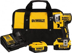 DeWALT - 3/8" Drive 20 Volt Mid-Handle Cordless Impact Wrench & Ratchet - 2,800 RPM, 0 to 3,200 BPM, 150 Ft/Lb Torque, 2 Lithium-Ion Batteries Included - Exact Industrial Supply