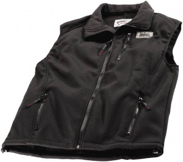 Techniche - Size L Heated, Wind Resistant & Water Resistant Vest - Black, Softshell Barrier Fleece, Zipper Closure - Exact Industrial Supply