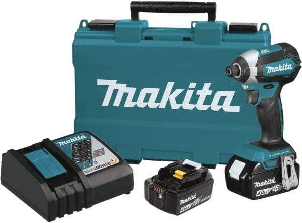 Makita - 18 Volt, 1/2" Drive, 20 Ft/Lb Torque, Cordless Impact Driver - Pistol Grip Handle, 3600 RPM, 2 Lithium-Ion Batteries Included - Exact Industrial Supply