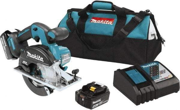 Makita - 18 Volt, 5-7/8" Blade, Cordless Circular Saw - 3,900 RPM, 2 Lithium-Ion Batteries Included - Exact Industrial Supply