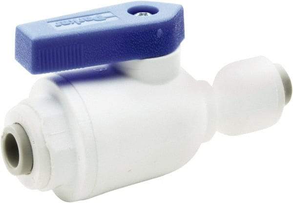 Parker - 3/8 x 1/4" Pipe, Full Port, Polypropylene Valve Union Connector Ball Valve - Bi-Directional, Push-to-Connect x Push-to-Connect Ends, Wedge Handle, 150 WOG - Exact Industrial Supply