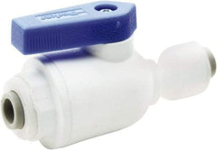 Parker - 3/8 x 1/4" Pipe, Full Port, Polypropylene Valve Union Connector Ball Valve - Bi-Directional, Push-to-Connect x Push-to-Connect Ends, Wedge Handle, 150 WOG - Exact Industrial Supply