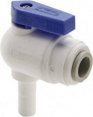 Parker - 3/8 x 3/8" Pipe, Full Port, Polypropylene Valve Tube Elbow Union Ball Valve - Bi-Directional, Tube OD x Stem OD Ends, Wedge Handle, 150 WOG - Exact Industrial Supply