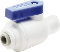 Parker - 1/4" Pipe, Full Port, Polypropylene Valve Female Connector Ball Valve - Bi-Directional, Push-to-Connect x FNPT Ends, Wedge Handle, 150 WOG - Exact Industrial Supply