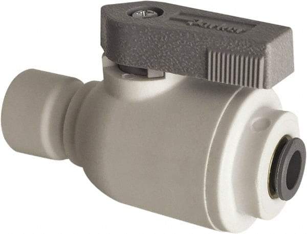 Parker - 1/4" Pipe, Full Port, Polypropylene Valve Union Connector Ball Valve - Bi-Directional, Push-to-Connect x Push-to-Connect Ends, Wedge Handle, 150 WOG - Exact Industrial Supply